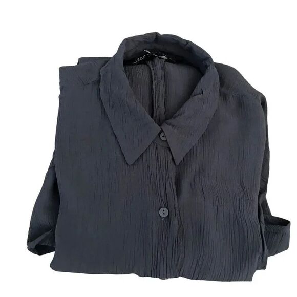 Zara Charcoal Loose Kimono Asymmetrical Long Sleeves Boho Blouse SZ XS #1160 - Picture 9 of 14